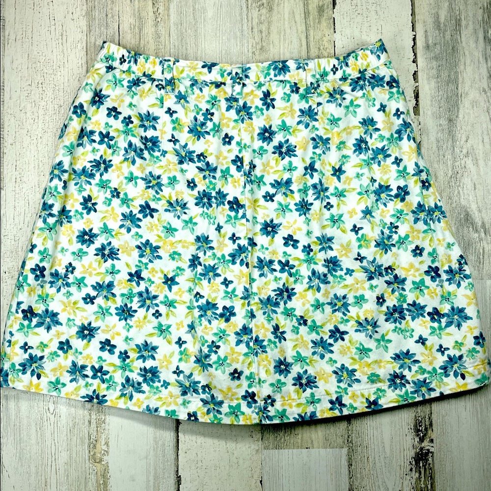 VINTAGE FLORAL SKIRT SKORT WOMENS 10 WHITE YELLOW GREEN FLOWERS BUTTON F… - Picture 12 of 12